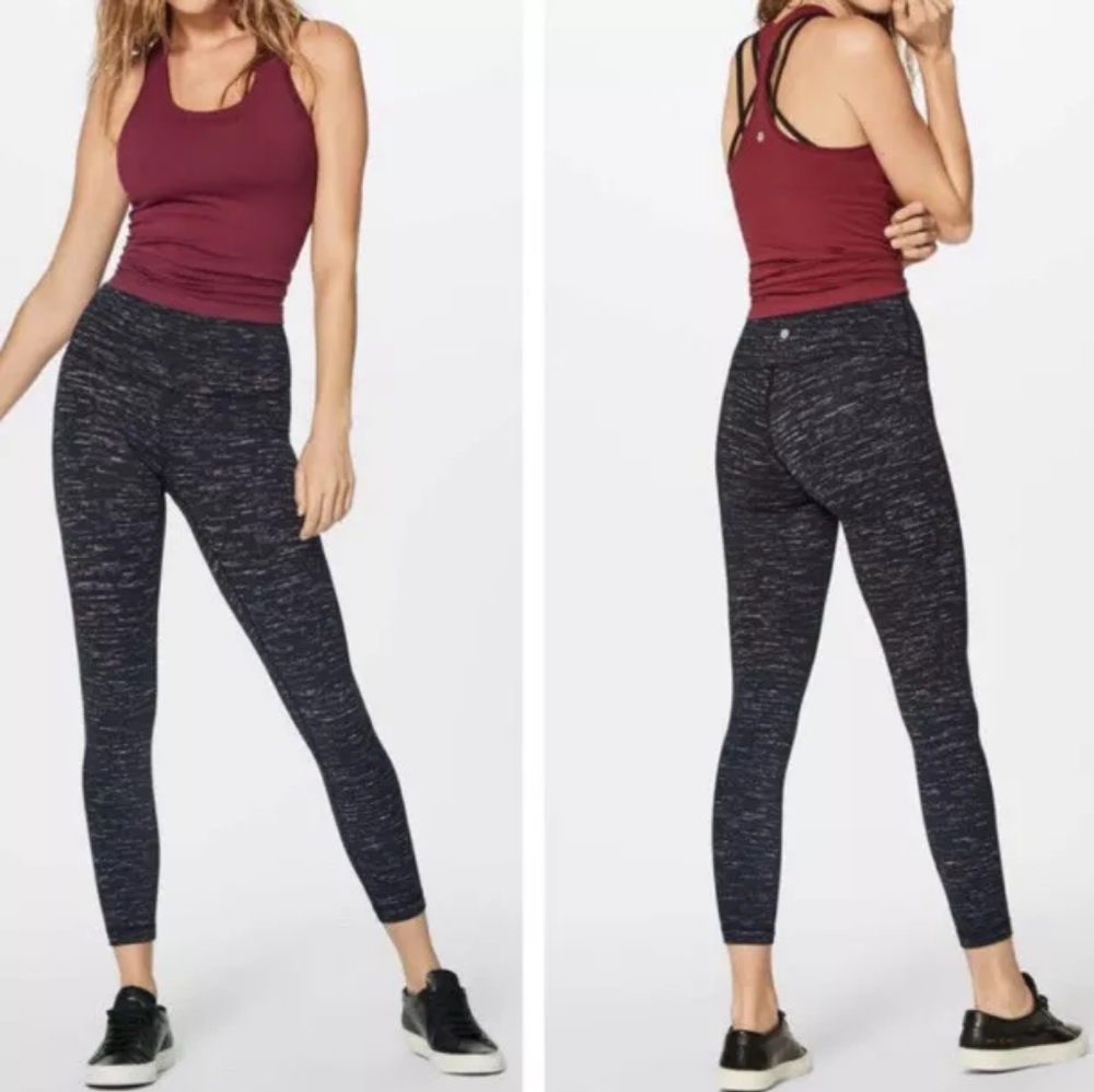 Lululemon wunder under leggings in black/ coral womens size 2